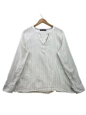 Tommy Hilfiger Womens Cotton Striped Blouse 2XL V-Neck White Long Sleeve Top